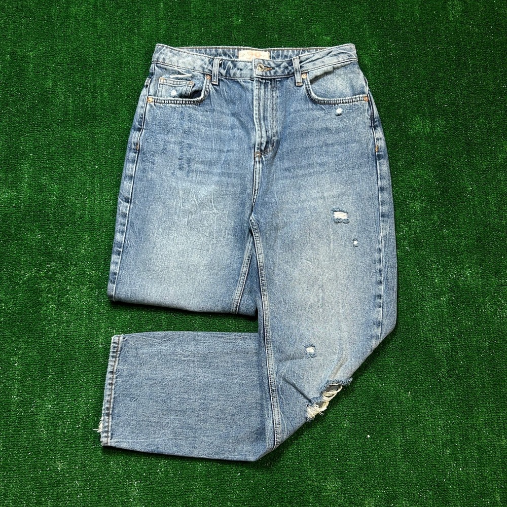 Free People We The Free Dakota High Rise Distressed Jeans Med Wash 28